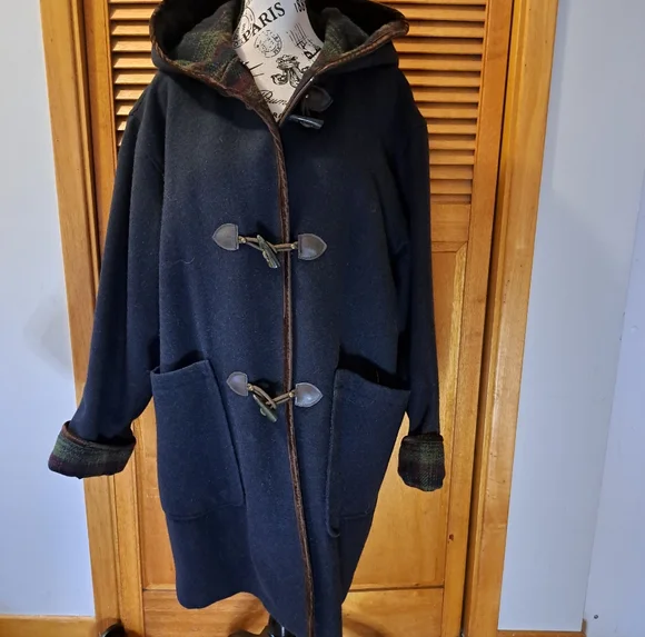Vintage ELLABEE duffle Coat Womens Navy Blue Size L - Picture 1 of 9